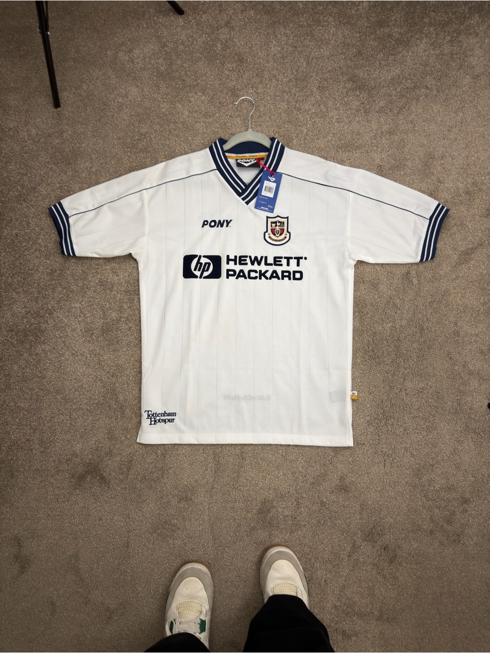 Pony White Kids Soccer Jersey with Navy Trim and Hewlett Packard Logo